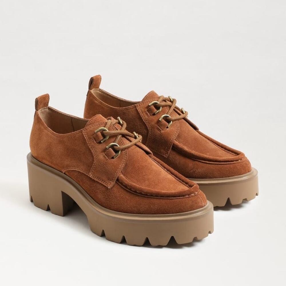 Sam Edelman Monna Women's Tan Suede Lace Up Platform Lug Sole Loafers - 7.5